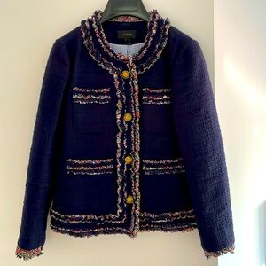 Jcrew lady jacket in navy boucle fabric size 2